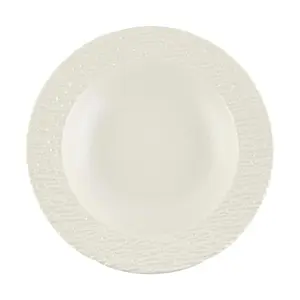 Golden Lion 20.3cm Stone Grain Pasta Bowl - Rock White Ceramic Dinner Plate for Spaghetti & Noodles