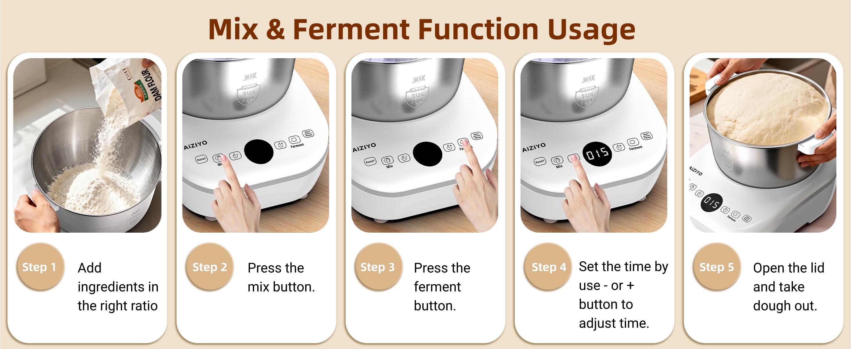 AIZIYO DoughChief 7Qt Electric Dough Mixer with Ferment Function, Dough Maker with 304 Stainless Steel Bowl, Microcomputer Control, Face-up Touch Panel, Easy To Clean for Bread & Pizza AIZIYO DoughChief 7Qt Electric Dough Mixer with Ferment Function, Dough Maker with 304 Stainless Steel Bowl, Microcomputer Control, Face-up Touch Panel, Easy To Clean for Bread & Pizza