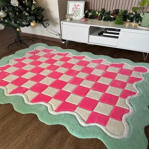 Irregular Shaped Plaid Pattern Floor Mat, Non-slip Soft Floor Carpet, Decorative Area Rug for Home Living Room Bedroom, Home Decor, Boho Area Rug