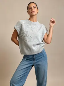 Women's Casual Textured Jacquard Interweave Top Spring Summer Lightweight Knit Blouse Visual Contouring Silhouette Adaptive Soft Pullover Garment for Elegant Daily Life