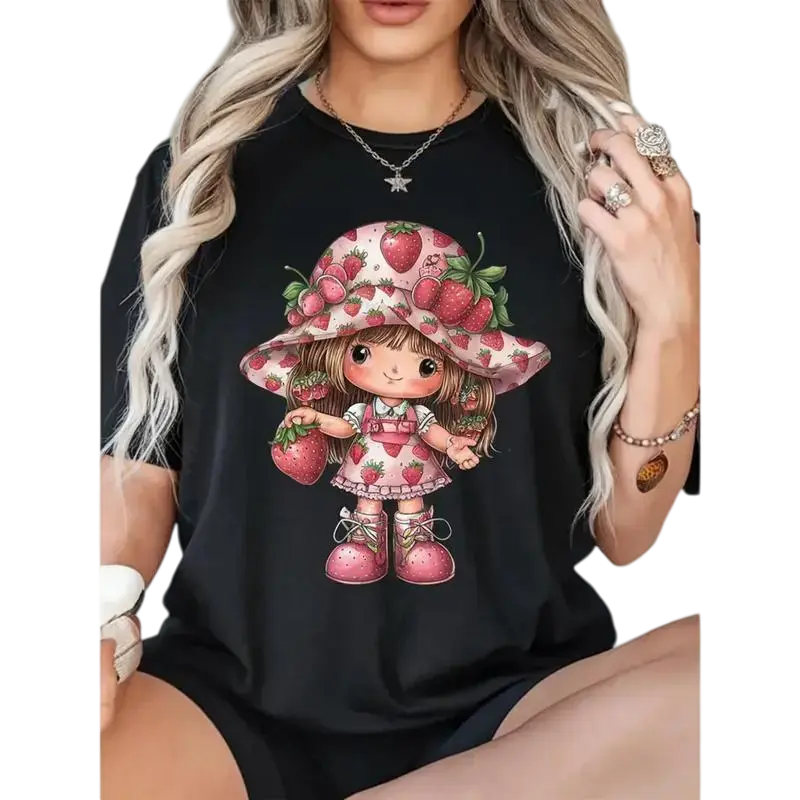 Women's Shirts Round Neck Short Sleeve T - shirt for US Women, Breathable, Strawberry - themed Graphic Pattern, Casual Style, Sweet Vibe, Plus Sizes aromatherapy massage summer clothes