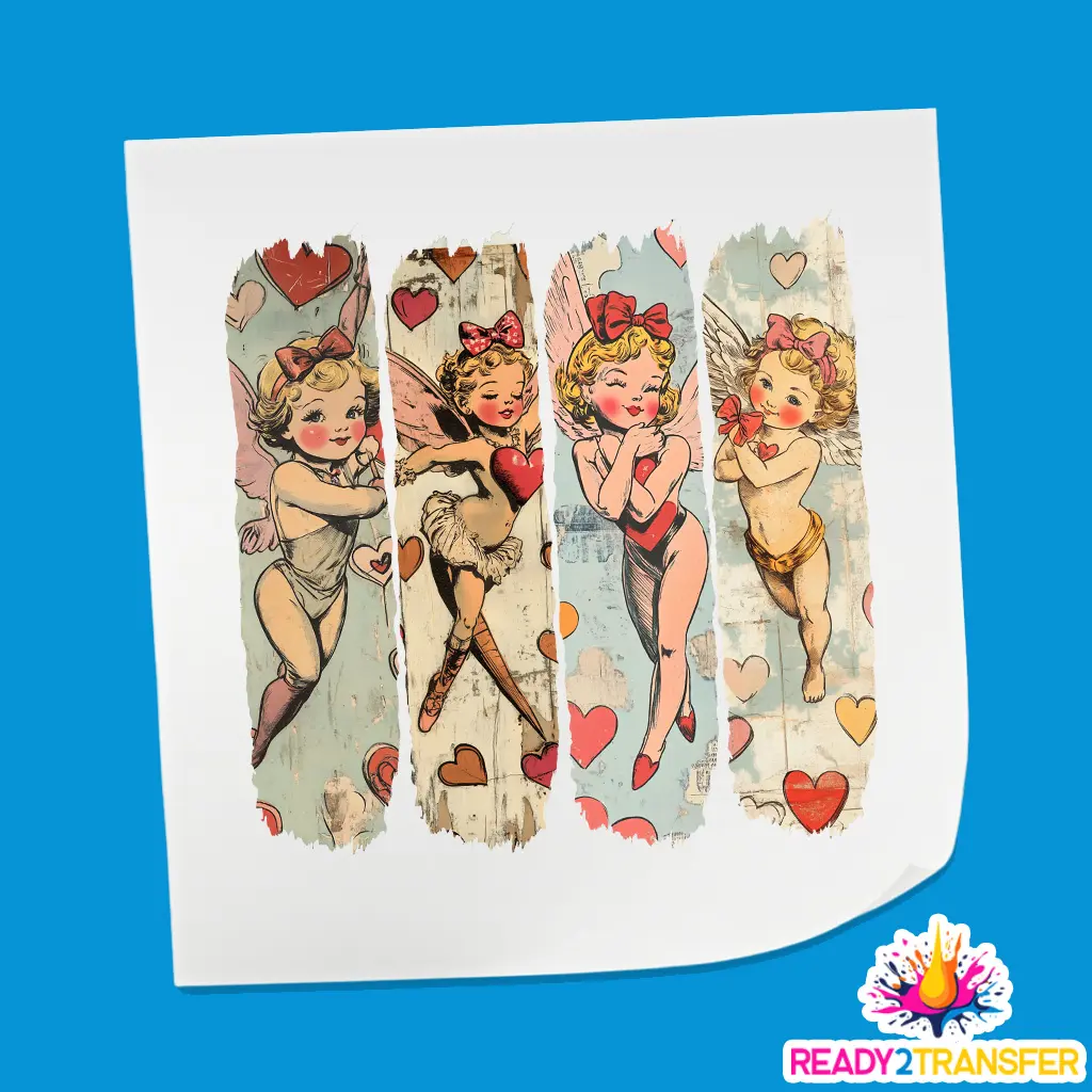 Vintage Cherub Angels Panel Design - Valentine Theme Design DTF Heat Transfer
