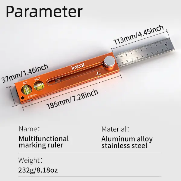 Imbot Multi-Function Measuring Marking Ruler Tool - Integrated Ruler with Precise mm Scale, Feeler Gauges, Marking Edge, Scribe Lines Fast, DIY Layout Helper for Woodworking, Craftsmen Projects