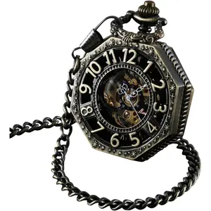 Men's Pocket Watch with Chain | Hand Winding  Pocket Watch | Classic Mechanical Movement Pocketwatch | 1920s Railroad Steampunk Costume Accessory