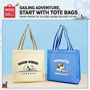 [Limited Edition New Product] Miniso Snoopy Coastal Diary Series Square Shoulder Shopping Bag, Versatile, Eco-Friendly, Large Capacity