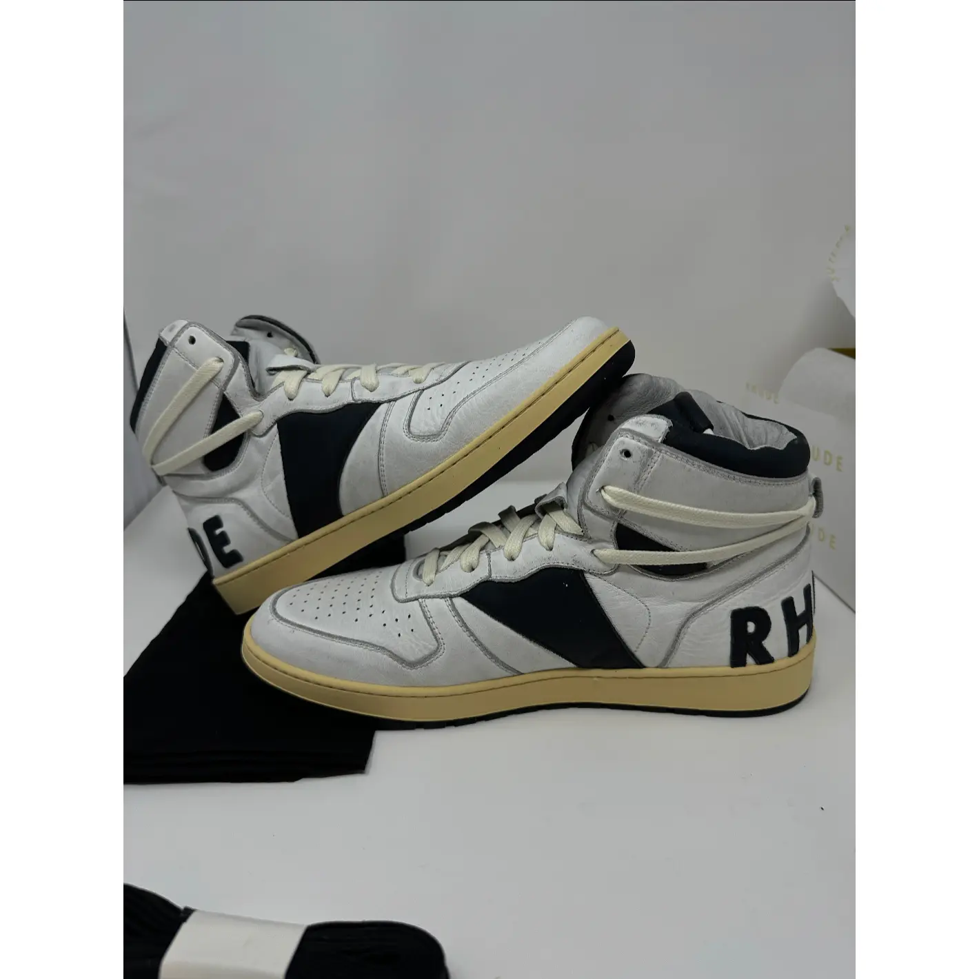 RHUDE Authentic Rhecess High Sneaker 'White Black' MSRP $685.00 Size 8 Mens Shoe