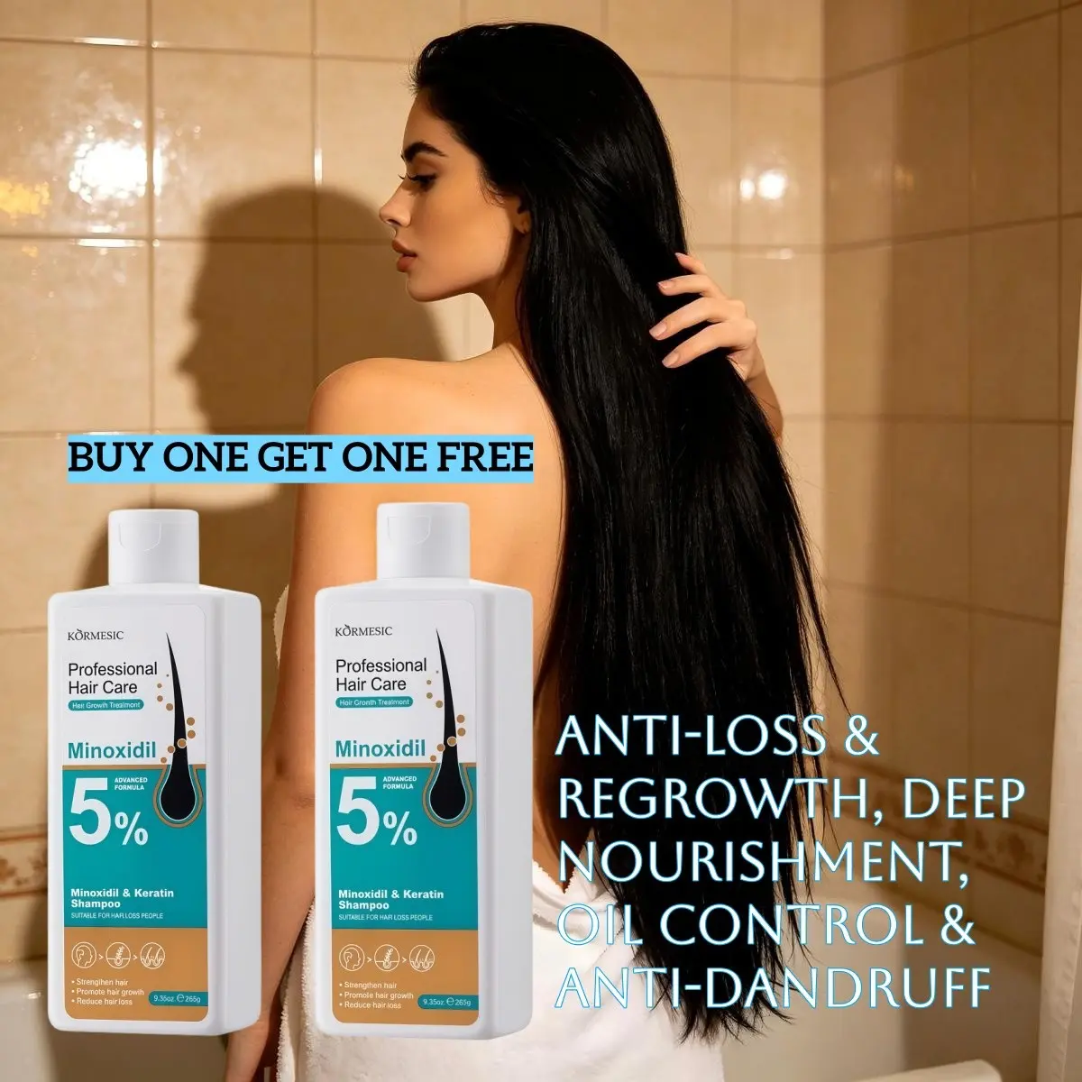 [Buy 1 Get 1 Free]Professional Anti Hair Loss Growth Keratin Nourishing Shampoo, Nourishes Scalp, Repairs Hair, Prevents Hair Fall, Promotes Hair Regrowth, Refreshing Non-greasy Daily Hair Cleanser, 265g×2