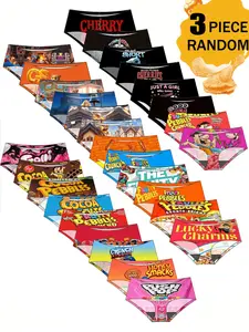 Women's Cute Snack 3-Pack Slim Fit Underwear, Comfortable Casual Cartoon Digital Print Panties, All Season Wear