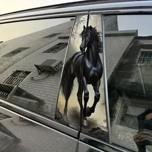 2pcs Black HorseFull MoonRunning Horse Car Sticker Side Decals B-Pillar DIY Center Pillar Film Decorative Car Accessory