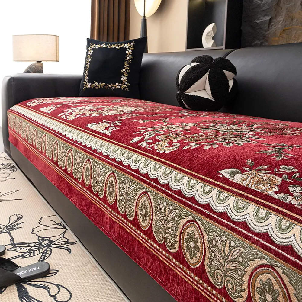 1 Piece Bohemian Sofa Cover, Couch Cover - Floral Pattern Gold Foil Printed, One-Piece Design, Non-Slip, Scratch-Resistant, Pet-Friendly Sofa Protector, Fits 1/2/3/4-Seater Sofas, Machine & Hand Washable, All-Season Living Room Sofa Cover
