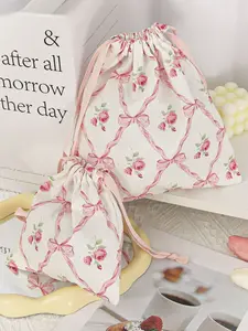 2Pcs Cute Pink Bowknot Travel Skincare Drawstring Storage Bag Makeup Bag Underwear Clothing Storage Bag Sanitary Napkins Bag Short Trip Essential Travel Organizer Set,Packing Cube Set