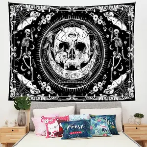 Skull Pattern Tapestry, Gothic Skeleton Tapestry, Hippie Mandala Flowing Tapestry, Bedroom Living Room Decorative Background Cloth