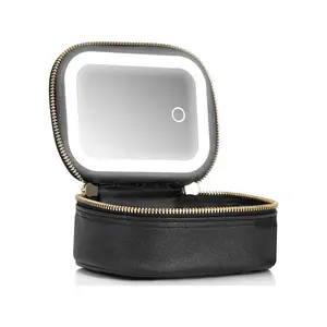 Mini Makeup Bag with LED Mirror, Small Travel Cosmetic Organizer with 3 Adjustable Light Modes, Portable Toiletry Bag for Women, Makeup Storage Bag