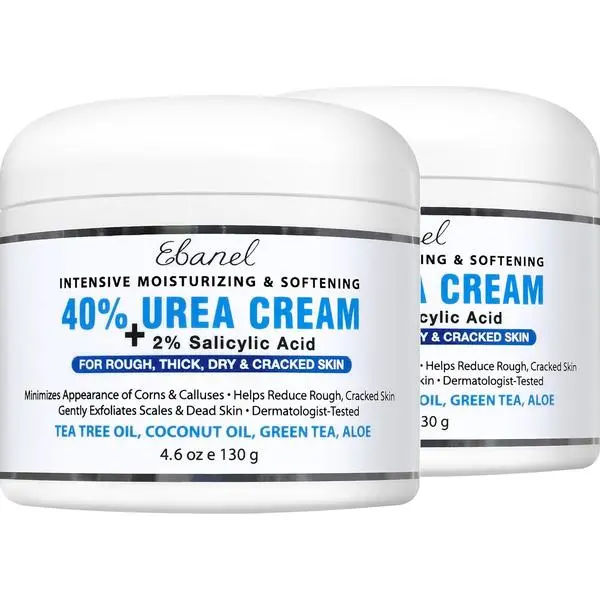 Ebanel Urea Cream 40% plus Salicylic Acid 2% for Dry Cracked Feet Skin, 2PK | Deeply Moisturizes & Softens Dry Cracked Heels, Feet, Knees, Elbows, Hands, Rough Dead Skin Callus Remover Toenail Softener
