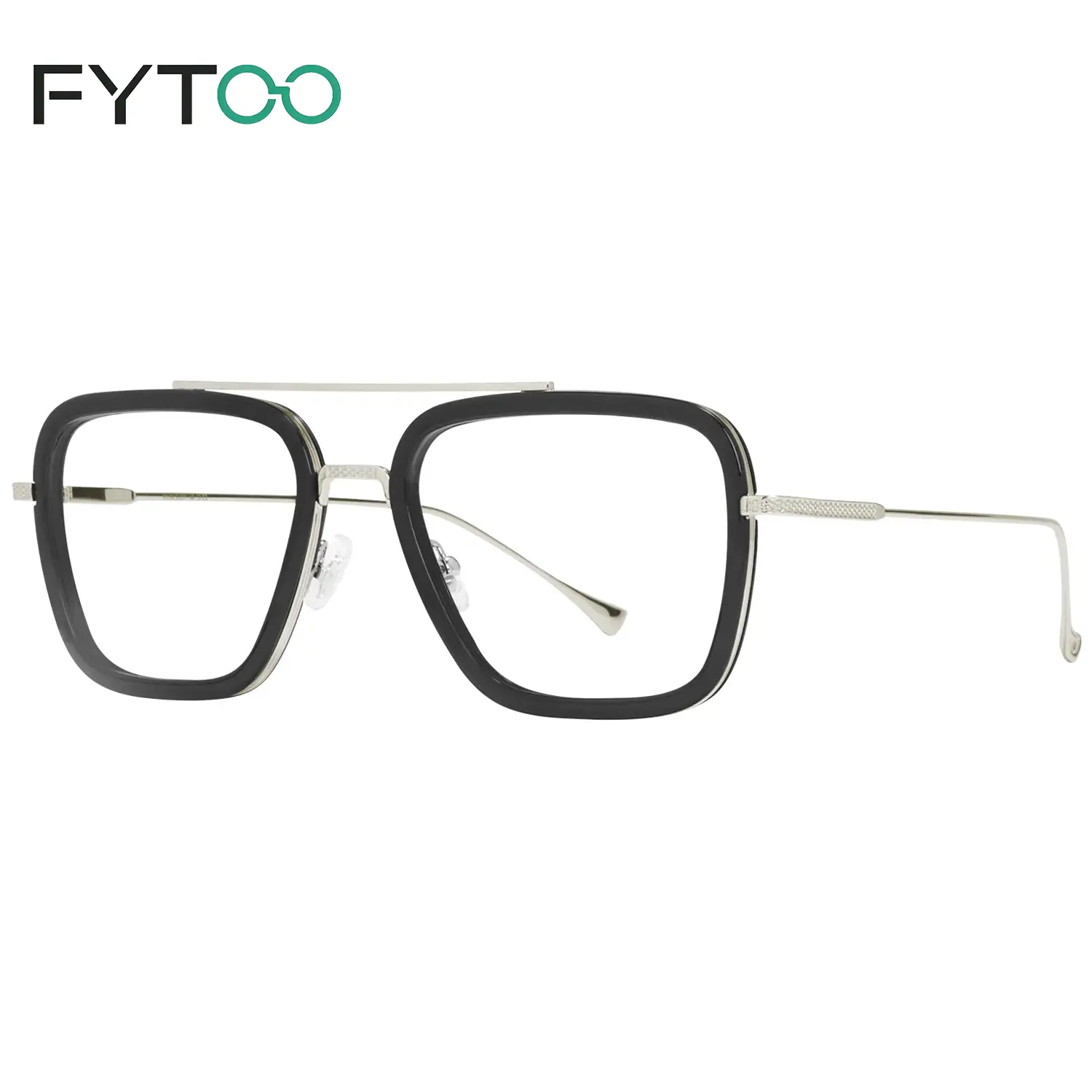 FYTOO Eyewear, Unisex Retro Aviator Acetate Statement Frame with Double Bridge, Supports Blue Light Blocking Lenses, Statement Frame Glasses, Classic Frame Non-Prescription Glasses