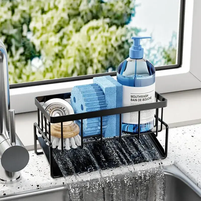Kitchen Sink Storage Rack, Portable, 1 Count Stainless Steel Sink Drain Rack with Removable Drain Tray, Multifunctional Kitchen Organizer for Home Dormitory Dining Room, Kitchen Cabinet Organizers, Cleaning Rack, Dish Drainer, Countertop Dish Rack