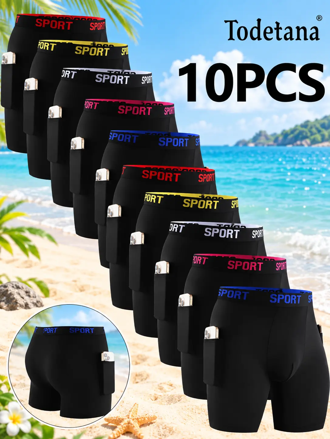 10-Pack Men'S Random Color Athletic Running Boxer Briefs with Pockets, Stretch Compression Shorts for Sports And Gym, Mesh Lining for Comfort, Athletic Boxers|Sleek Design|Functional Pockets Boxers for Men