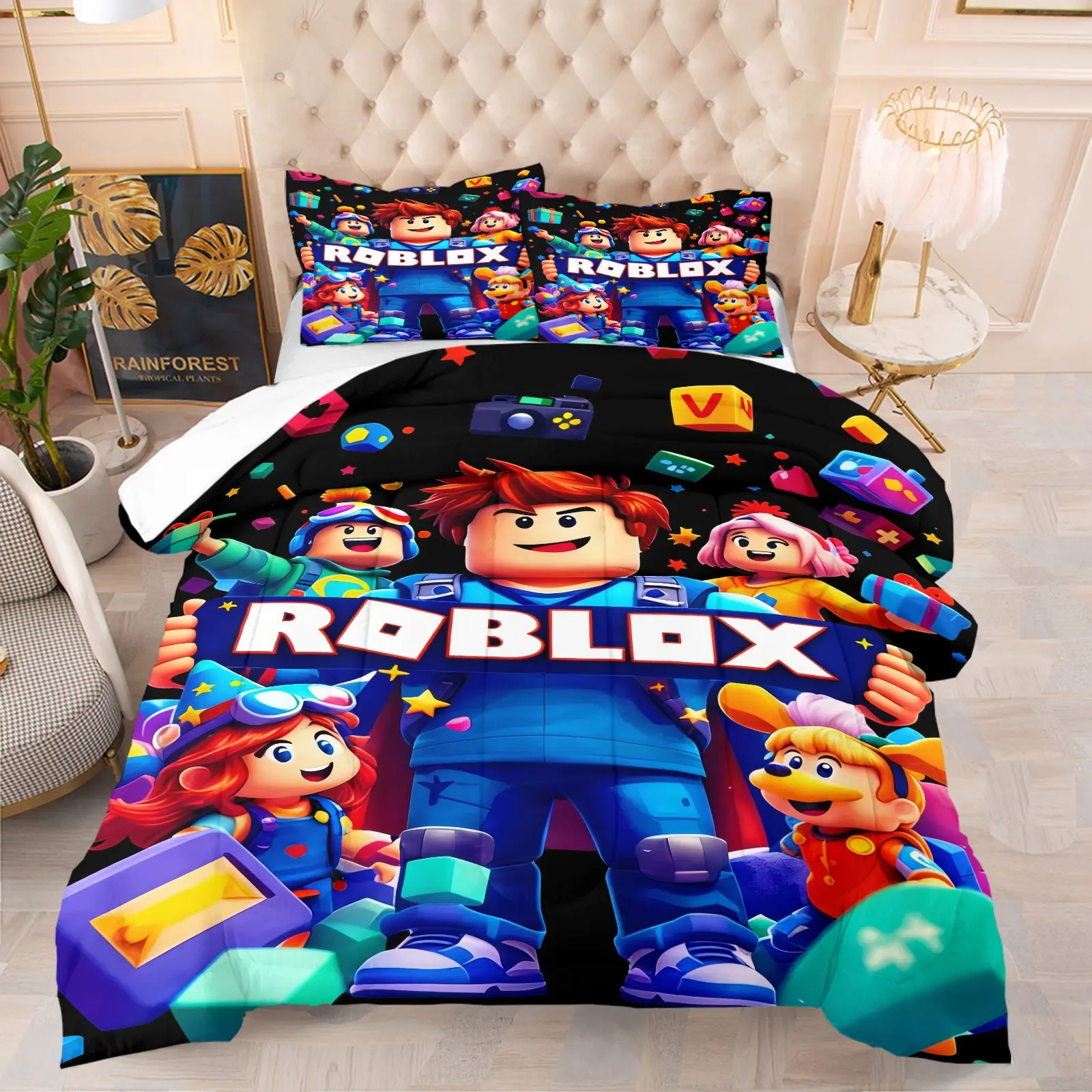 Roblox Pattern Bedding Set, Soft Adult Bedroom Decor, Decorative Bedding Set, Print Bedding Set, Perfect for Friends and Family Gifts, Moving and Holiday Occasions, Includes 1 Bedspread and 1 or 2 Pillowcases Without Pillow Inserts