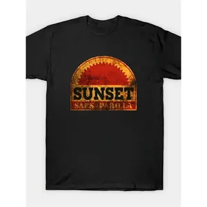 Men's Fallout Sunset Sarsaparilla Vintage Gaming T-Shirt - 100% Cotton Short Sleeve Crew Neck Retro Tee for Parties & Festivals Streetwear Crewneck T-Shirt for Men and Women