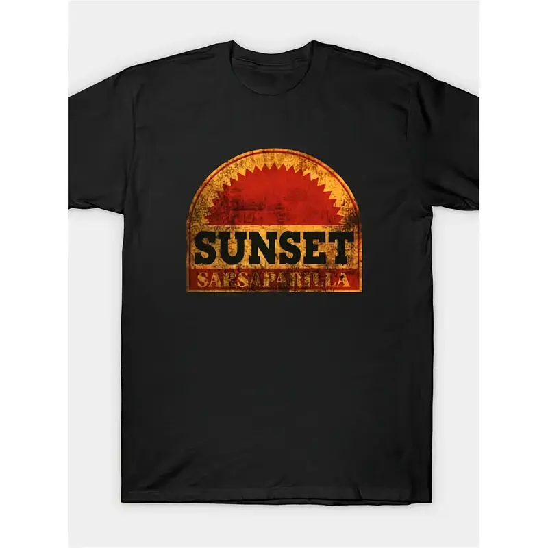 Men's Fallout Sunset Sarsaparilla Vintage Gaming T-Shirt - 100% Cotton Shortsleeve Crew Neck Menswear, Classic Casual Fabric Tee for Parties, Festivals Streetwear, Round Neck, Soft, Top