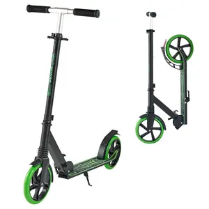 VEVOR Kick Scooter for Kids Ages 8+, Teens Adults, 2-Wheel Toddler Scooter with Adjustable Height Handlebar, Wide Anti-Slip Deck, Foldable Lightweight for Boys Girls up to 220 lbs, Black+ Green