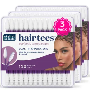 Classic Hair Tees - Dual Tip Applicators - Pointed and Rounded Swab - for Precise Edge Taming & Control - Multifunctional for Your Beauty Needs - 120 Cotton Tips - 3 Pack