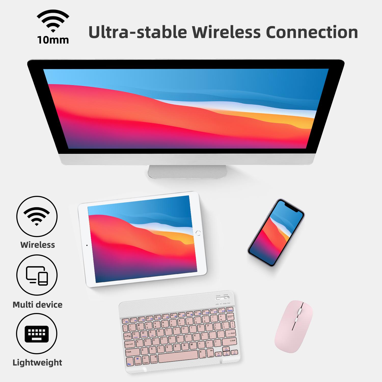 Quiet Wireless Bluetooth Keyboard & Mouse Combo, Rechargeable Slim Silent Keyboard, Single Mode Bluetooth Mouse, Compatible with iOS Android Windows Laptops Tablets Computers, Ideal for Home Office & Back-to-School Gift for Men Women