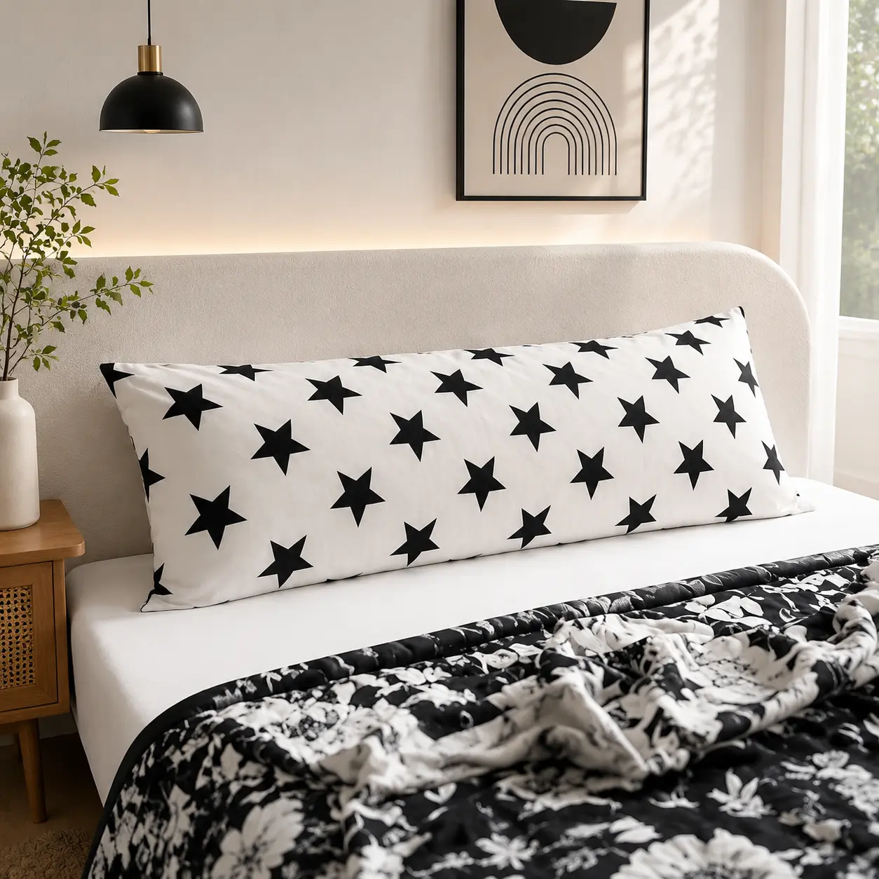 Black & White Pattern Body Pillowcase, Soft Brushed Microfiber Pillow Cover with Envelope Closure, Long Pillow Bedding