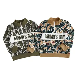 Babamoon Toddler Baby Boy Camo Sweatshirt Letter Mama's Boy Embroidered Half Zip-up Mock Neck Long Sleeve Tops Casual Fall Winter Hunting Clothes