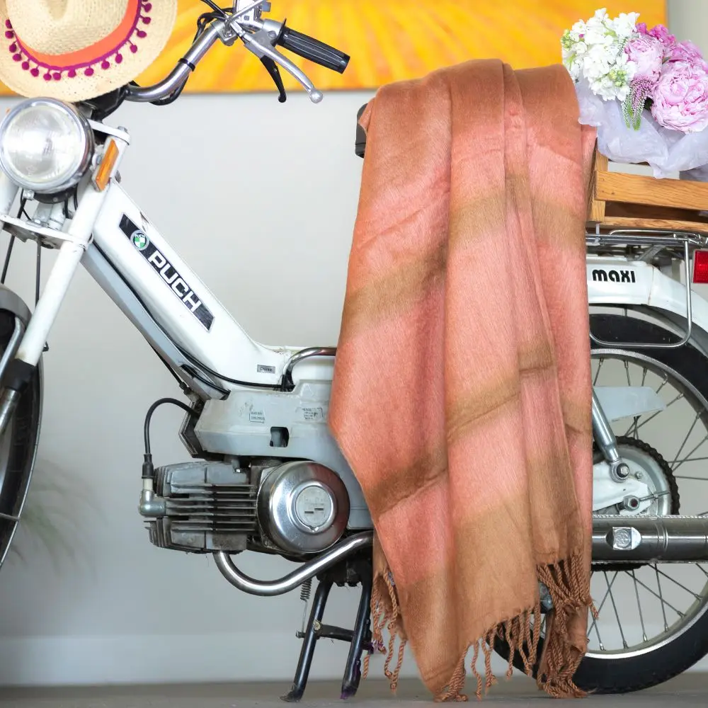 Handwoven Alpaca Throw Blanket From Ecuador - Copper & Coral - Kallpa Collection