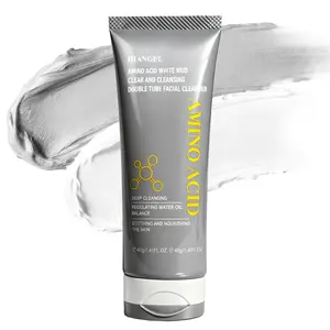 HIANGEL Amino Acid White Clay Facial Cleanser – Dual-Tube Twist Design, Gentle Deep Pore Cleansing, Exfoliating, Blackheads, Acne, Oil Control & Brightening Face Wash for All Skin Types, 1.41oz + 1.41oz
