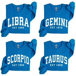 (LEAVE A NOTE OR DM SHOP) Custom Zodiac Sweatshirt with Est Year - Sapphire, Cute Horoscope Astrology Graphic Sweatshirt, Unisex Crewneck Sweatshirt, Personalized Zodiac Energy Gift for Birthday, Star Sign Lovers, Celestial Sweatshirt - AG