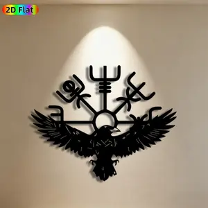 1pc Raven & Viking Runes Metal Wall Art,Raven & Runes Statue Mural, Ideal Gift for Halloween, New Year, Norse Mythology Enthusiasts, Rust-Resistant Metal Wall Decor Wall Sculptures, Perfect for Outdoor Fence & Indoor Wall Viking Culture Fans