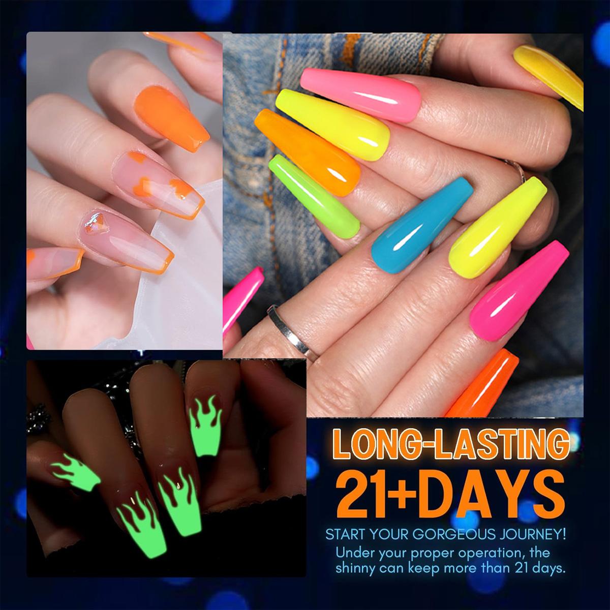 GAVY 6 Pack Glow in the Dark Gel Nail Polish Set - Neon Photoluminescent Collection, Orange Red Purple Blue Green, UV LED Soak Off Rave Festival Halloween Nail Art manicure Kit, 5-Free Long Lasting GAVY 6 Pack Glow in the Dark Gel Nail Polish Set - Neon Photoluminescent Collection, Orange Red Purple Blue Green, UV LED Soak Off Rave Festival Halloween Nail Art manicure Kit, 5-Free Long Lasting