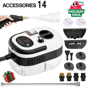 Pressurized handheld steam cleaner, multi-surface steam cleaner, fast heat-up, 6 adjustable settings, high-temperature sterilizing steam for home use, large water tank,carpet cleaning,steam cleaner for all household cleaning needs. A great Labor Day gift.