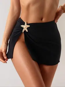 Summer New Starfish Decor Bikini Cover-Up Skirt, Sexy Split Design for Women, Stylish Beachwear Dress for Pool Parties
