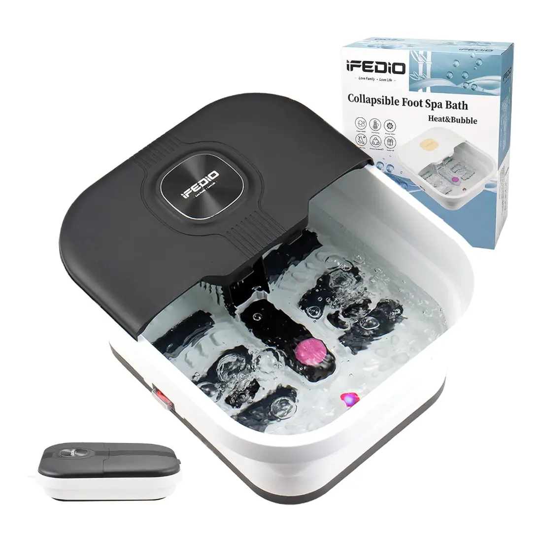 Collapsible Foot Spa Bath with Heat, Bubble,and Massage Roller Pumice Stone,Pedicure Foot Spa,Foot Soak Tub for Relaxation and Stress Relief