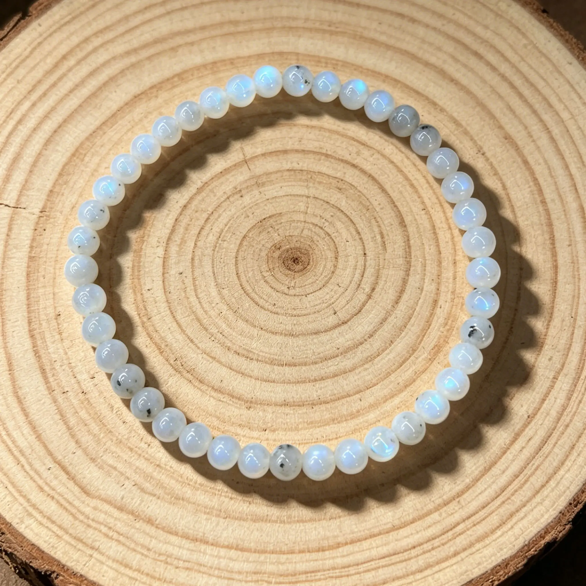 Natural Rainbow Moonstone 6mm Beaded Bracelet - Natural Stone Jewelry, Stretchy Stacked Bracelets, Activating Chakras, Daily Wear, Unisex Adult Intuitive Mix, for Emotional Balance, New Beginnings, Birthday Gift
