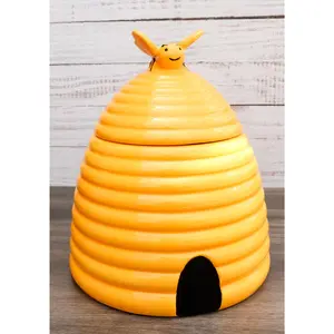 Ebros Rustic Wildlife Busy Honey Bumblebee Bee Hive Beehive Ceramic Cookie Jar 8"Tall