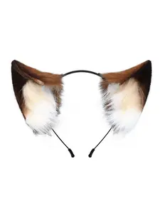 Realistic Three-Color Plush Fox Ears Headband, Anime Convention Cosplay Accessory, Animal Ear Hair Clip, Halloween Party Costume Prop