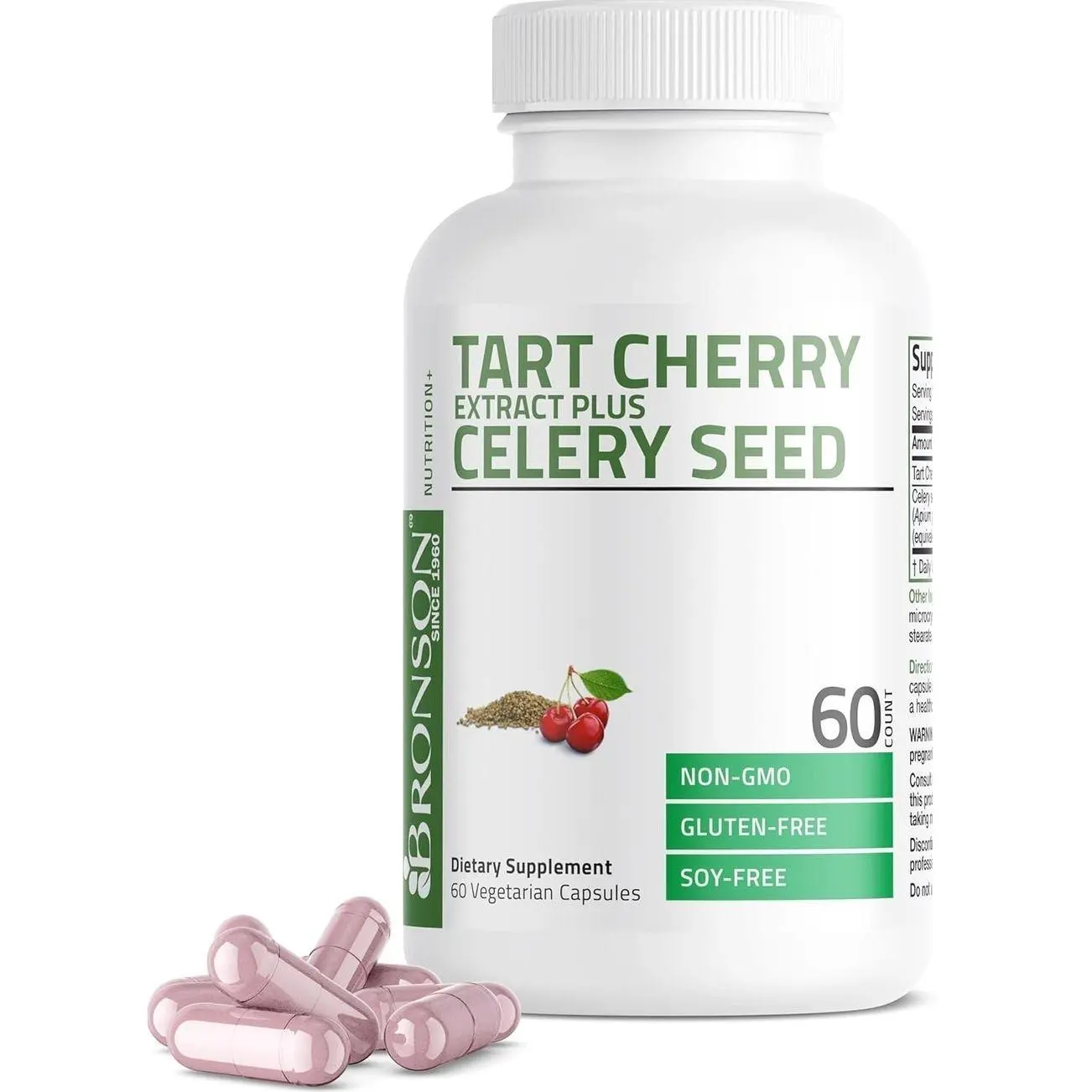 Bronson Tart Cherry Extract + Celery Seed Capsules - Powerful Uric Acid Cleanse, Joint Mobility Support & Muscle Recovery Supplement - Non GMO Formula, 120 Vegetarian Capsules