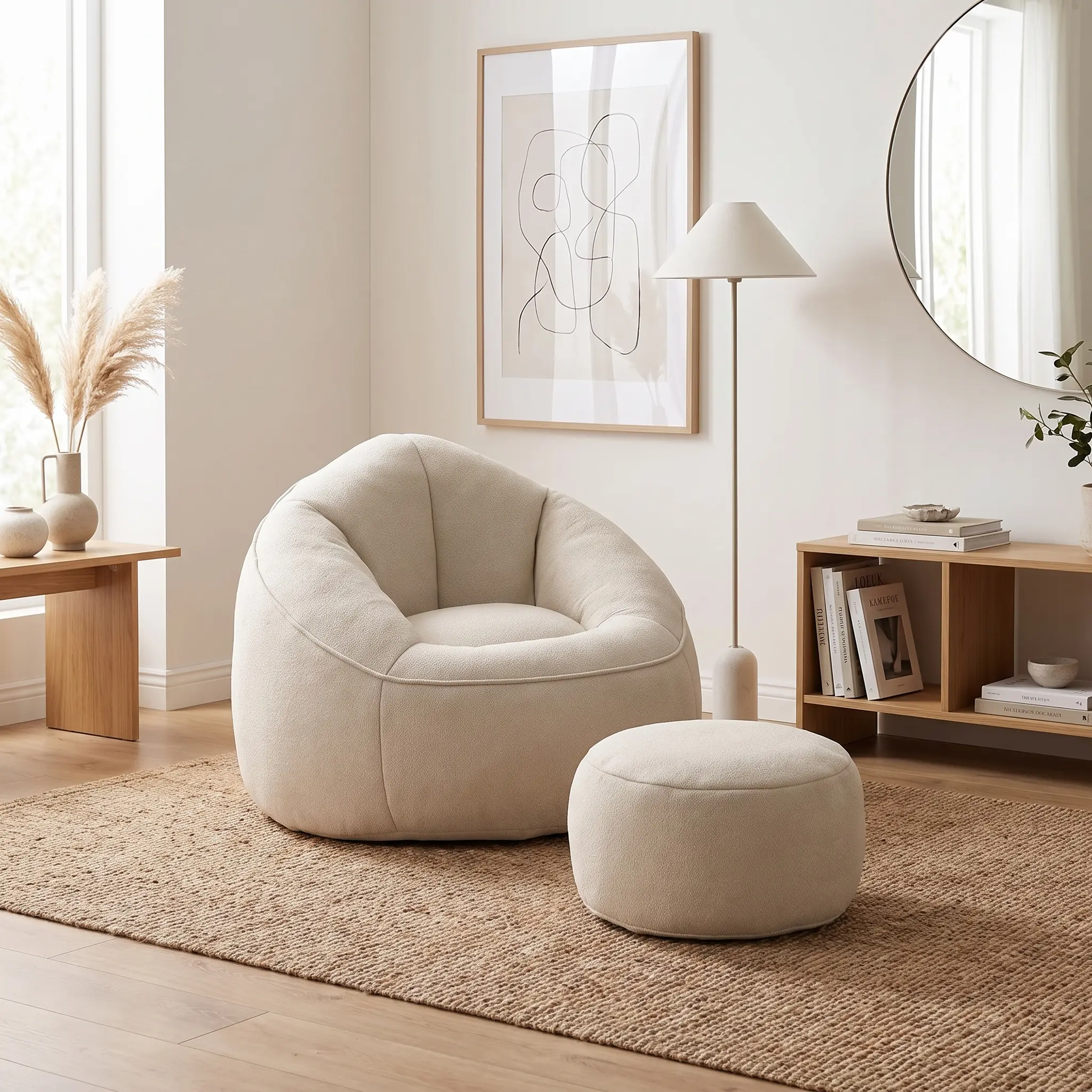 High Pressure Foam Compressed Bean Bag Chair with Matching Footrest, Soft Foam Padded Indoor Lounge Sofa Chair for Bedroom Living Room
