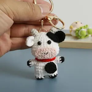 Mini Cow Doll Crochet Keychain Cartoon Animal Series Cute Doll Keychain Wholesale Knitting Animal Doll For Car Keys Keyring Gift
