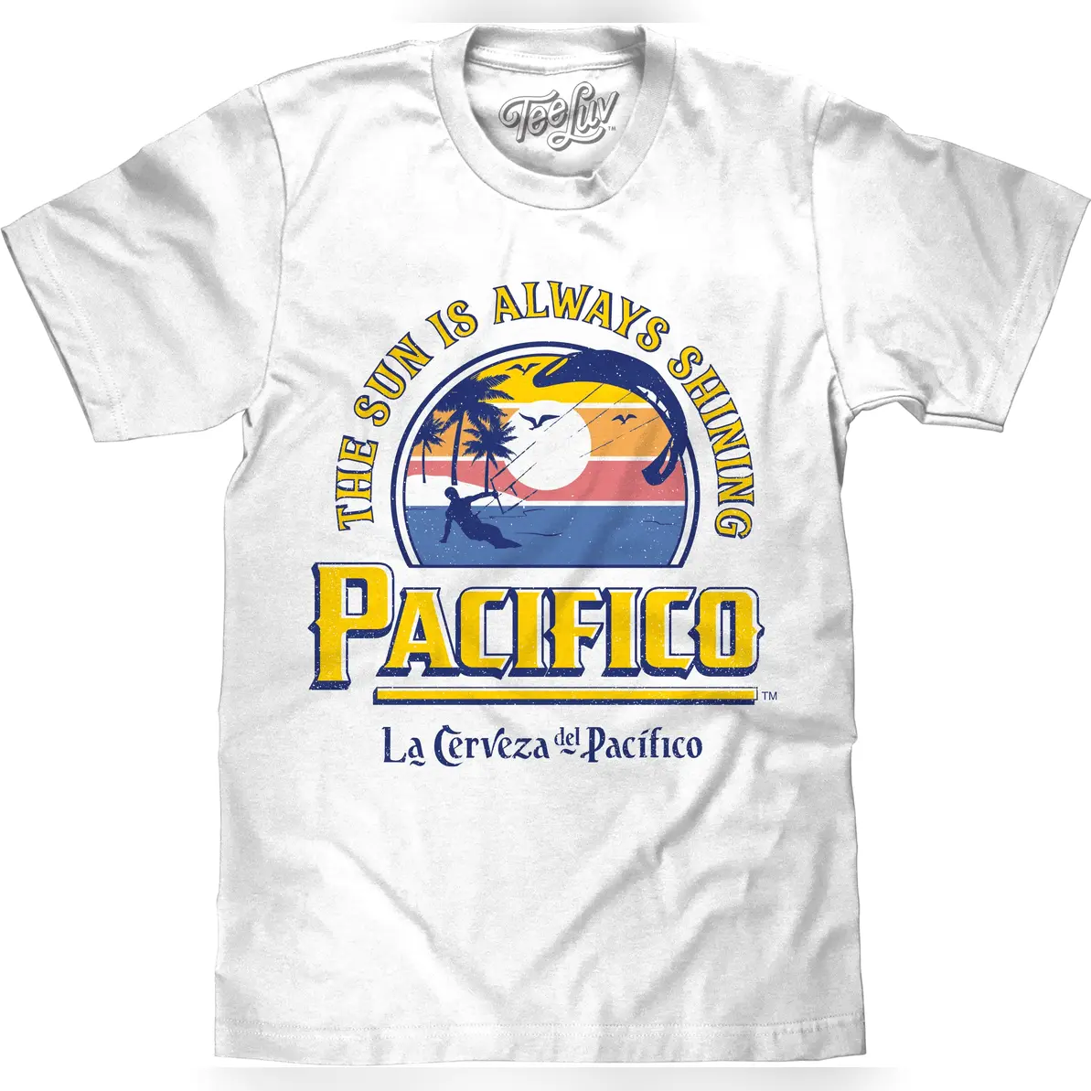 Men's La Cerveza Del Pacifico Graphic T-Shirt - Menswear Short-Sleeve Round Neck White Top, Casual Streetwear Shirt, All-Season Athletic Everyday Relaxed Tshirt, Shortsleeve, Graphic T Shirts