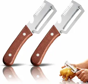 2026New Multi-Functional Vegetable Peeler, Ktchen Multi-Function Stainless Steel Thickened Fruit Peeler Knife with Wooden Handle, 3-1,Suitable for Peeling Fruits and Shredding Scallions (2PCS) Generic