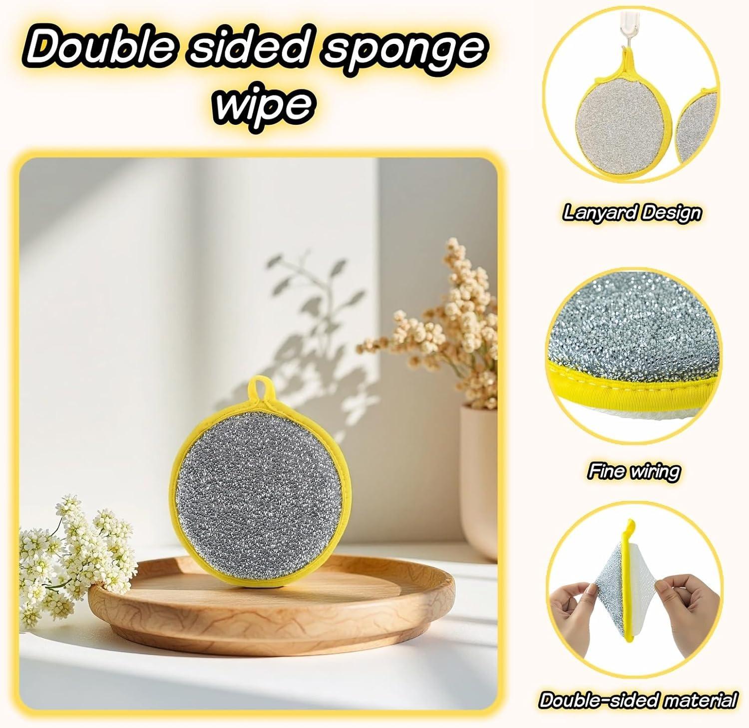 12 pcs Double-Sided Dishwashing Sponges: Round Nylon-Filament Scrubbing Pads Ideal for Cleaning Dishes/Pots/Pans/Sink, and Basin in The Kitchen(Yellow)