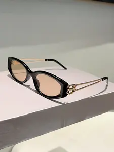 New Luxury Women's Oval Cat Eye Fashion Sunglasses, Hollow Out Temple Design, Trendy Versatile High-End Glasses, Stylish Eyewear
