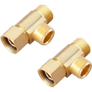 Lead-Free Brass 3/8 Inch Angle Stop Add-A-Tee Compression Tee Valve, 3/8" Inlet by 3/8" Outlet by 3/8 Inch Outlet, 2-Pack