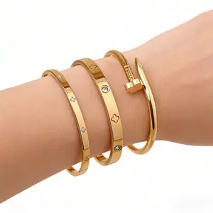 【Stainless Steel Bracelet Set For Women】Exquisite Flower Nail Design Casual Style Jewelry Perfect Gift For Her L05