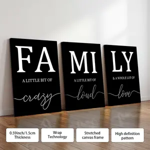 3 Pcs Family Praise Poster Canvas Wall Decor, Optional Frame, Living Room Decoration, Simple And Fashionable Art, Perfect Gift For Couples, Home Decor Item, Suitable For Entrance Hall, Bedroom, Bathroom.